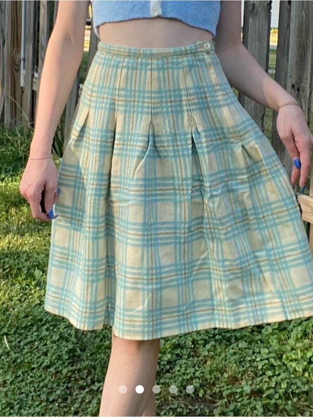 St. John's Bay Cream, Yellow and Blue Plaid Circle Skirt